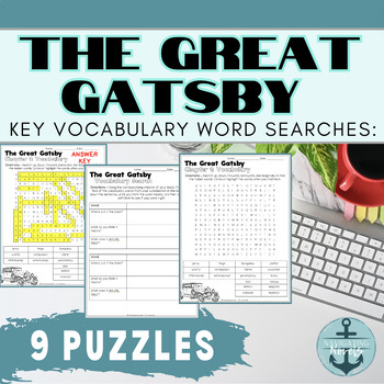 Preview of The Great Gatsby Vocabulary Word Searches and Chapter Vocab Extension Activity