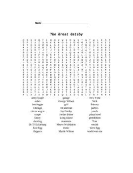 Preview of The Great Gatsby Word Search