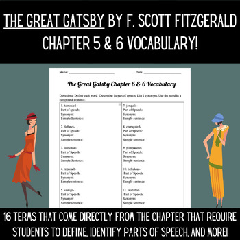 Preview of The Great Gatsby by F. Scott Fitzgerald - Chapter 5 & 6 Vocabulary Practice!