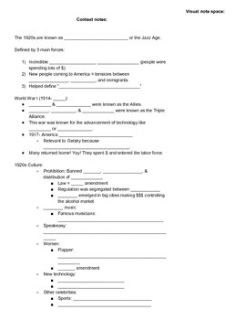 Preview of The Great Gatsby context and biography note template