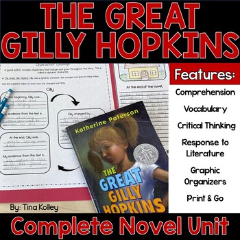 Preview of The Great Gilly Hopkins Novel Study - Reading Comprehension - Vocabulary