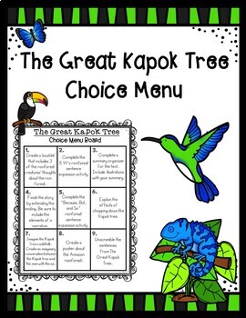 Preview of The Great Kapok Tree Choice Menu with Accompanying Graphic Organizers