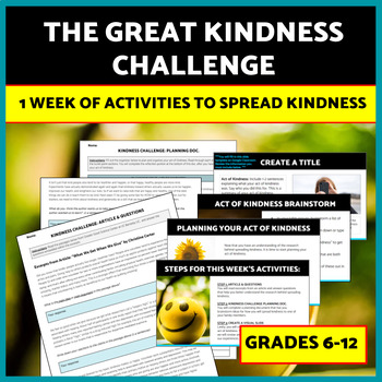 Preview of The Great Kindness Challenge 2024 Activities, Small Acts of Kind, Middle school