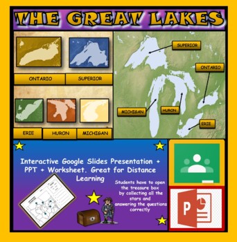 Preview of The Great Lakes: Interactive Google Slides, Distance Learning + PPT + Worksheet