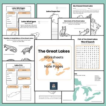 Preview of The Great Lakes Worksheets & Note Pages Family Study Resource Geography