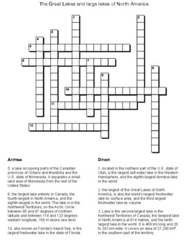 The Great Lakes and lakes of North America Map Crossword by Northeast