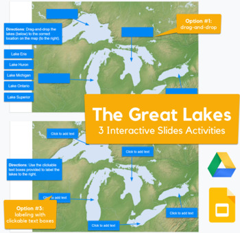 Preview of The Great Lakes - drag-and-drop, labeling map in Slides