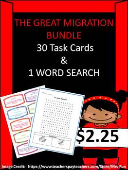 Preview of The Great Migration Bundle- 30 Task Cards & 1 Word Search w/ Answers Key