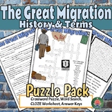 The Great Migration Crossword Puzzle, CLOZE Worksheet, and