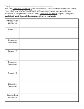 Preview of The Great Migration Graphic Organizer FREEBIE