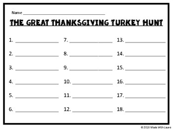 The Great Thanksgiving Turkey Hunt! by Made With Lauve | TPT