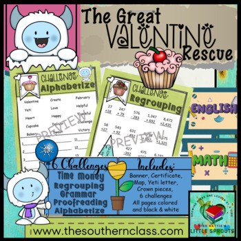 Preview of The Great Valentine Rescue Math & Literacy Challenges