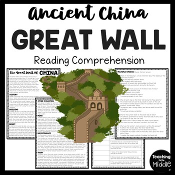 Preview of The Great Wall of China Reading Comprehension Ancient China Worksheet