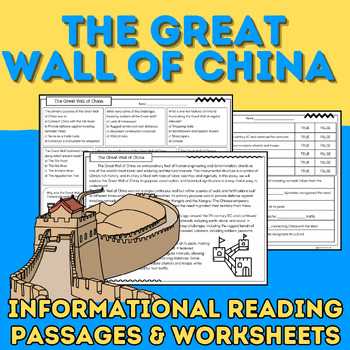 Preview of The Great Wall of China: Social Studies Informational Passage & Worksheets