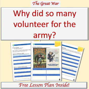 Preview of The Great War | Volunteering | World War One | Lesson Plan | Primary Sources