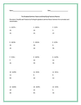 greatest common factor and simplifying fractions teaching resources tpt