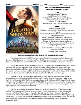 Preview of The Greatest Showman Film (2017) Study Guide Movie Packet