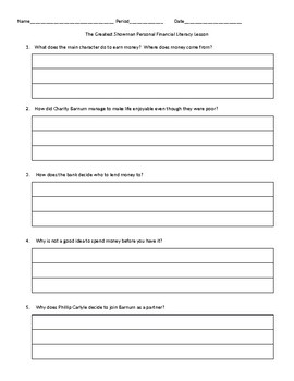 Preview of The Greatest Showman Personal Finance Worksheet (Great for End of Year Math)
