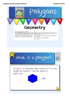 Preview of The Greedy Triangle Polygons Geometry Interactive Smart Board Lesson CCSS 3.G.1
