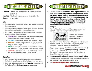 Preview of The Greek System - 8th Grade Math Game [CCSS 8.EE.C.8]