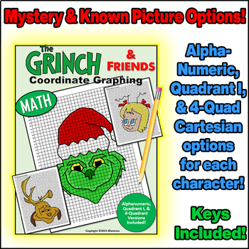 Preview of The Grinch & Friends Coordinate Graph Mystery Pictures! Christmas Math Graphing!