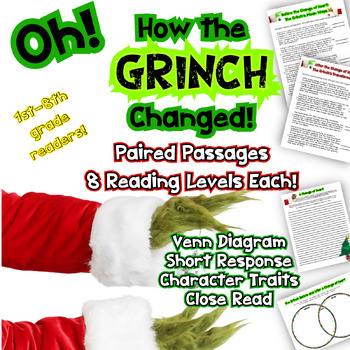 Preview of The Grinch Paired Passage Compare Contrast Character Writing December Christmas