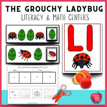 Preview of The Grouchy Ladybug Literacy and Math Center Activities