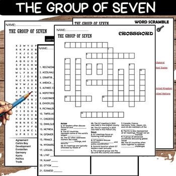 Preview of The Group of Seven PUZZLE, Word Scramble, Crossword & Wordsearch G7