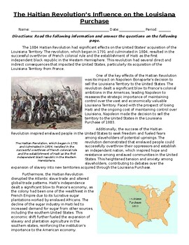 Preview of The Haitian Revolution's Influence on the Louisiana Purchase: Text & Questions