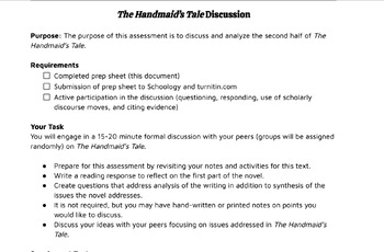Preview of The Handmaid's Tale Graded Discussion Prep Sheet and Rubric