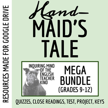Preview of The Handmaid's Tale Quiz, Close Reading, Test, and Research Bundle for Google
