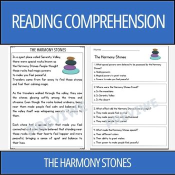 Preview of The Harmony Stones - Reading Comprehension Activity (Levels J,K,L,and M)