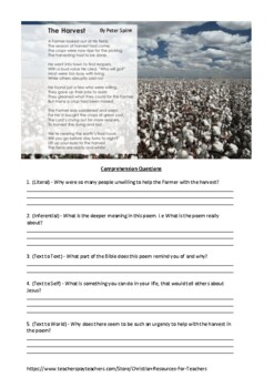 Preview of The Harvest - Christian Poetry Comprehension Worksheet