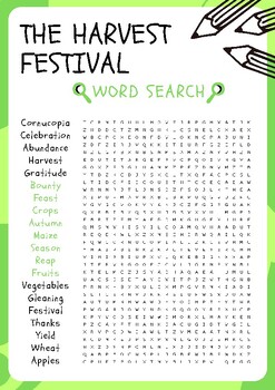 The Harvest Festival No Prep Word Search Puzzle Worksheet Activity ...