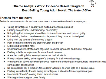 Preview of The Hate U Give Digital Project: Evidence Based Group Theme Paragraph