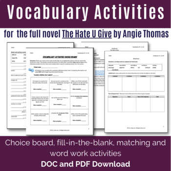 Preview of The Hate U Give- Vocabulary Activities- Full Novel