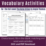 The Hate U Give- Vocabulary Activities- Full Novel
