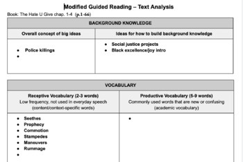 Preview of The Hate U Give Word Work/Text Analysis