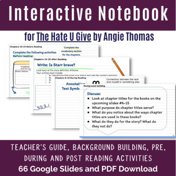 Preview of The Hate U Give by Angie Thomas Interactive Notebook