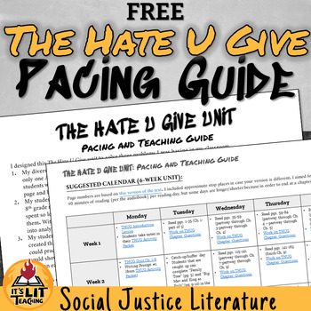 Preview of The Hate U Give by Angie Thomas Pacing and Teaching Guide FREEBIE