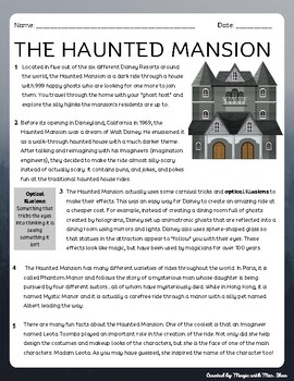 Preview of The Haunted Mansion Attraction (Disney World/Disneyland) Reading Comprehension
