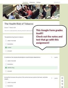 Preview of The Health Risks of Tobacco: worksheet: Google Form HS Health