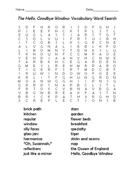 Preview of The Hello, Goodbye Window Vocabulary Word Search