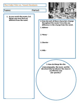 Preview of The Help Movie vs Book Analysis Worksheet