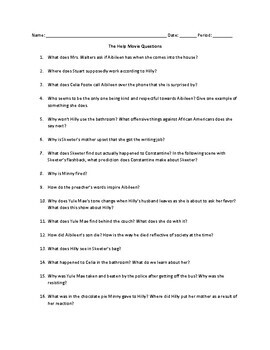 Preview of The Help Movie Questions with ANSWERS | MOVIE GUIDE Worksheet