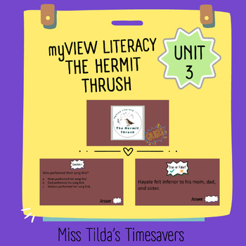 Preview of The Hermit Thrush Quiz - myView Literacy 5