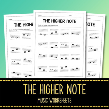 Preview of The Higher Note Music Worksheet - Note Reading - Short Assessments - No Prep