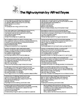 Preview of The Highwayman by Alfred Noyes - Creative Teaching Packet