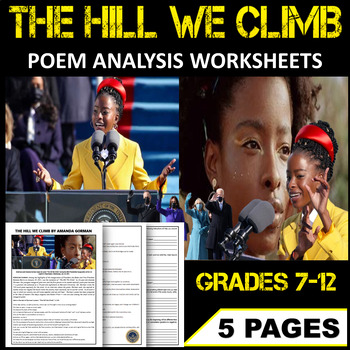Preview of The Hill We Climb by Amanda Gorman | Poem and Analysis Worksheets