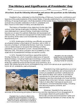 Preview of The History and Significance of Presidents' Day: Text, Images, and Assessment